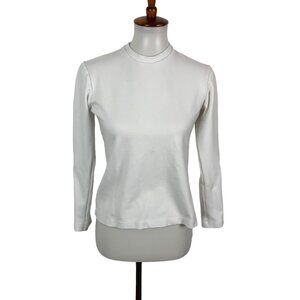 GREI New York Womens Long Sleeve Top White Minimalist Stretch Basic Layer‎